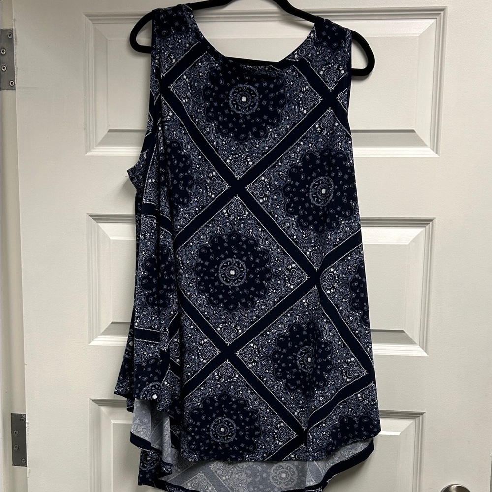 Navy Patterned Sleeveless Tunic Tank/Mini Dress